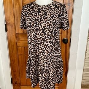 Zara Trafaluc Animal print Leopard Knit short sleeve Dress medium drop waist